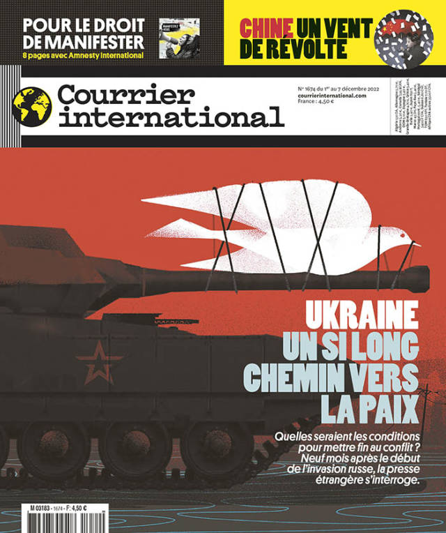 τo τεύχος 01-07/12/22 του περιοδικού Courrier International με τίτλο: ‘Ένα πολύ μακρύ μονοπάτι προς την ειρήνη - Ποιες θα ήταν οι προϋποθέσεις για να τερματιστεί η σύρραξη;’