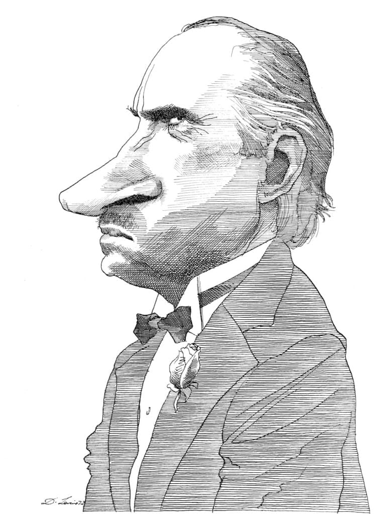o David Levine παρουσιάζει τον R. Nixon σαν τον Don Vito Corleone από την ομώνυμη ταινία ‘Ο νονός’ του Fr. F. Coppola, που βγήκε στις αίθουσες ένα μήνα πριν τη διάρρηξη του Watergate / Μάιος 1972, New York Review of Books 