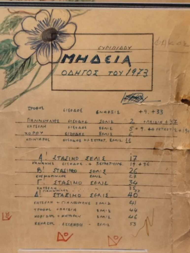 οδηγός σκηνής για επανάληψη της παράστασης, 1973 - Μήδεια η Αλέκα Κατσέλη
