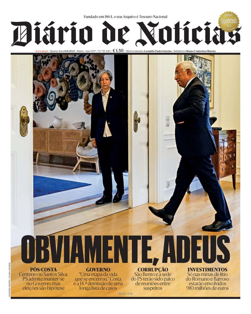 πρωτοσέλιδο της Diário de Notícias (08/11): ‘Προφανώς, αντίο’