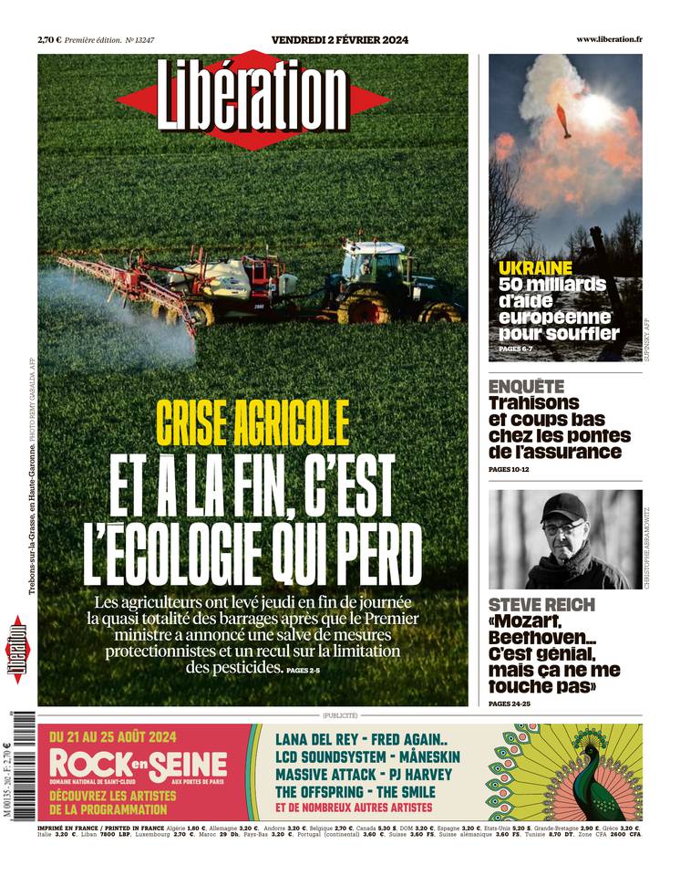 πρωτοσέλιδο της Libération: ‘Αγροτική κρίση: και στο τέλος, είναι η οικολογία που χάνει’ 