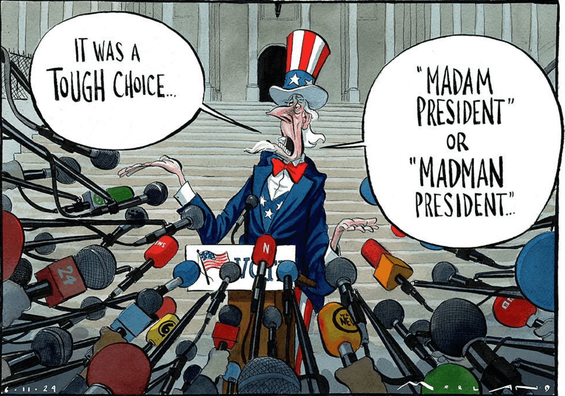 γελοιογραφία του Morten Morland στους Τimes: ‘Ήταν μια δύσκολη επιλογή: Κυρία Πρόεδρος ή Τρελός Πρόεδρος’ 